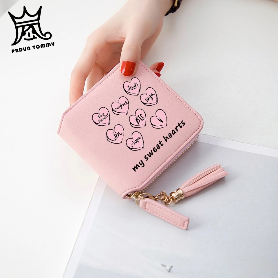 

frdun Tommy Arrival 3d wallet My Sweet Hears Short Zipper card wallet Girl Love Tassel PU purses Mini Customize Fans Accessories