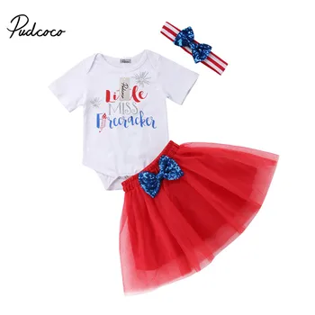 

PUDCOCO Sweet 3Pcs Newborn Baby Girl Sequin Tops Jumpsuits+ Skirt+Headband Outfits Casual Letter Clothes 0-24M
