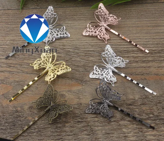 

MINGXUAN 10pcs Cabochon Settings 25*35MM Hair Jewelry butterfly Base Blank for Cameo DIY Hairclip Hairpins Retro Accessories