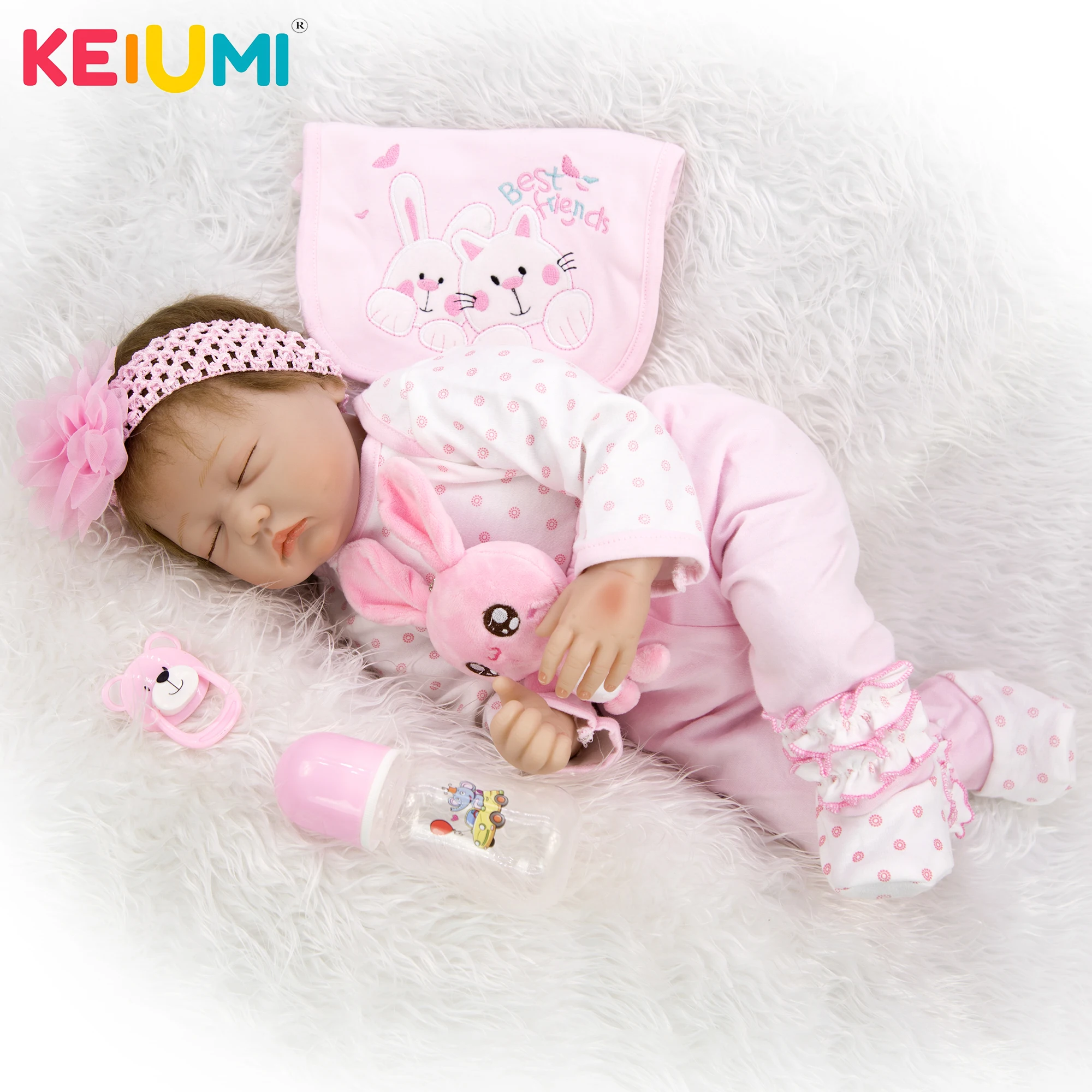 

KEIUMI 22 Inch Lifelike Sleeping Soft Silicone Reborn Baby Doll Kid Playmate Gift Alive Soft Toys Bouquets Doll Baby Reborn Toys
