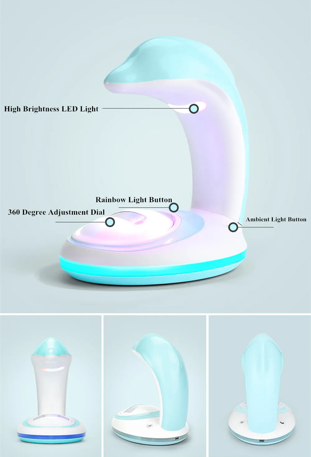 SuperNight Dolphin Rainbow Projection Lamp Romantic USB Rechargeable Colorful LED Ambient Night Light Bedroom Bedside Table Lamp (18)