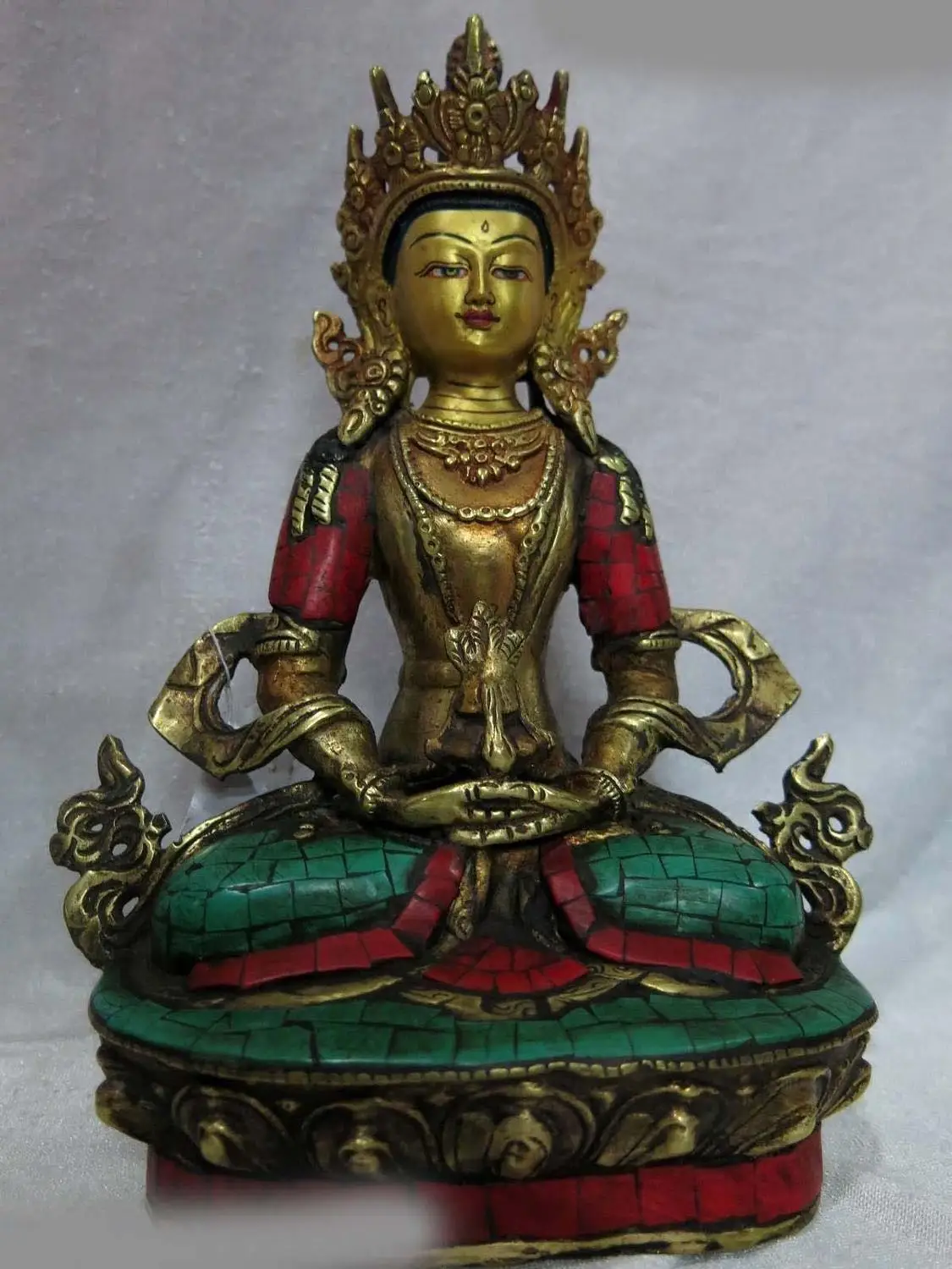 

9" Tibet old bronze gild calaite sculpture buddhism Ratnasambhava buddha Statue A(0505)