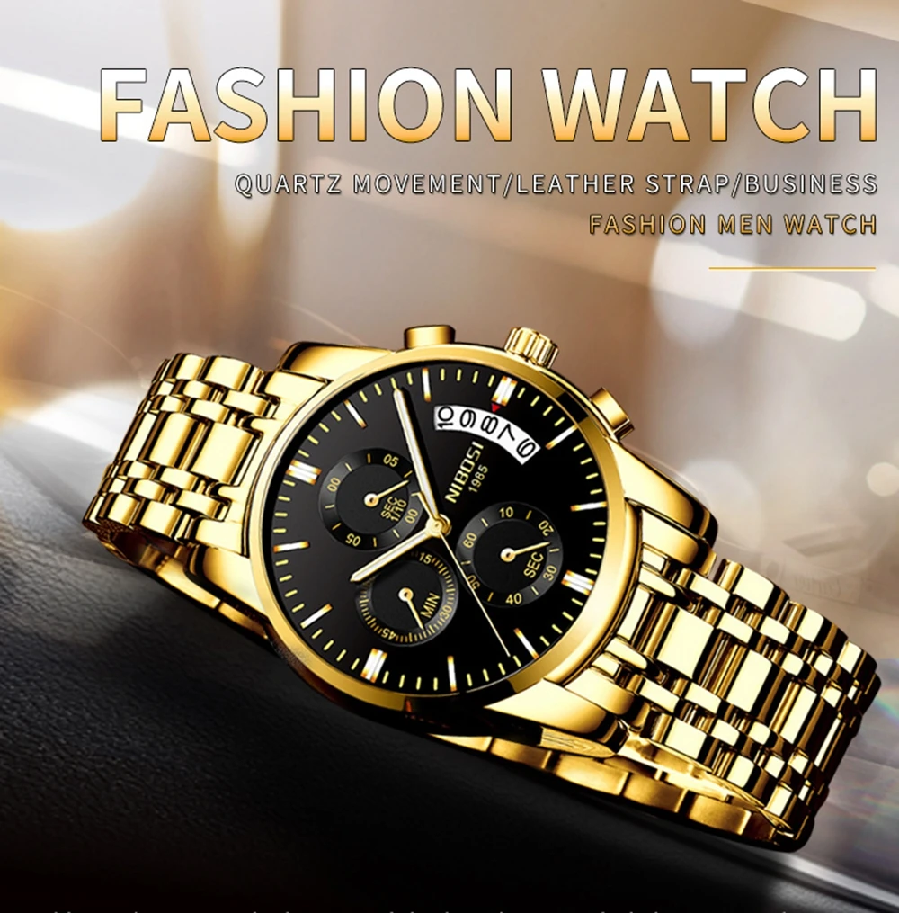 NIBOSI Mens Watches Top Brand Luxury Premium Luxury Fashion Luminous Waterproof Watch High-end Calfskin Pure Steel Strap Blue (1)