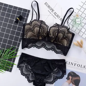 

Sexy Lace Lingerie Set Women Push Up Padded Bra Underwear Set 3/4 Cup Wire Free Beauty Back Bra and Briefs Set Bralette