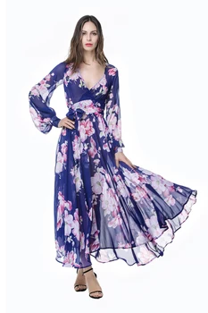 

Summer Lady Chiffon Deep V Neck Bohemian Long Dress
