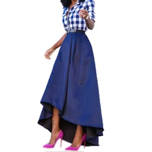 Мода г. королевский синий Высокий Низкий Длинные Юбки для женщин для женская обувь на застежке-молнии Летний стиль юбка индивидуальный заказ Pleat женская одежда