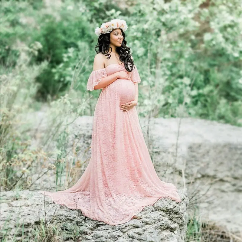 SMDPPWDBB платья для беременных фотографии реквизит размера плюс сексуальные кружевные Необычные платья для беременных фотография белое платье - Цвет: Pink
