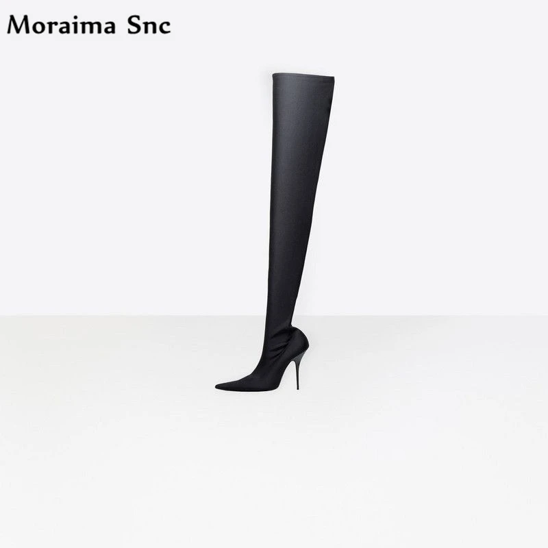 

Moraima Snc Spring Autumn fashion women Boots pointed toe over-the-knee Gladiator boot high heel solid thin heel slip-on
