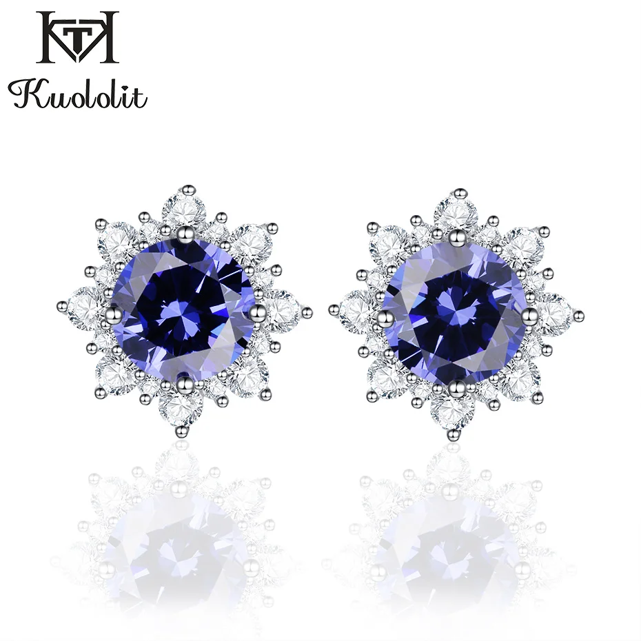 

Kuololit Stud Earrings For Women 100% Solid 925 Sterling Silver Created Tanzanite CZ Christmas Jewelry Engagement Gift Fashion