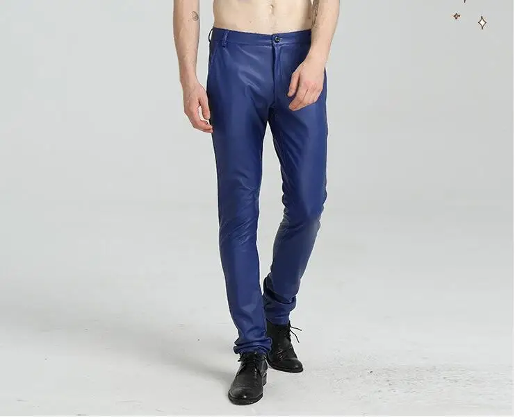 2019 искусственная кожа для мужчик брюки из кожзаменителя черный тонкий обтягивающие брюки фитнес мотоцикл кожа Nigthclub брюки для мужчин