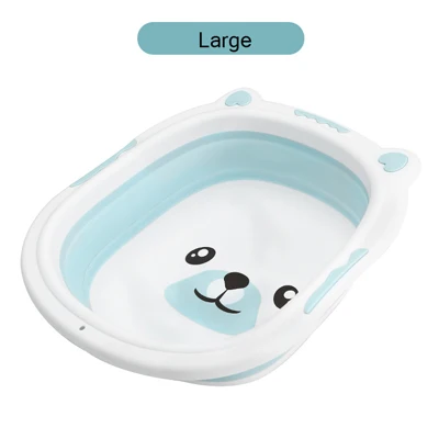 Складной детская ванночка легко носить с собой новорожденных мультфильм пластик умывальник утолщение ребенка лица ног Butt для ванной складной Открытый - Цвет: Blue Large