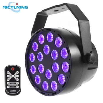 

MICTUNING 7 Modes UV Black Light 18 LED Stage Par Light w/ RF Remote Violet DMX512 DJ Spotlight for Parties Stage Bar Club Disco