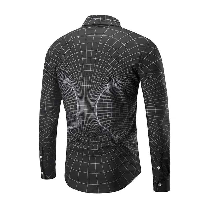  High Quality New Casual Men's shirts men Long sleeve Loose fit Grid Print Turn-down Collar camisas Big Size