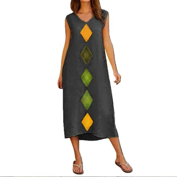 

SAGACE women's dresses large sizes Cotton and Linen summer casual beach V-Neck Feminino Vestido Casual Plus Size Ladies Dress