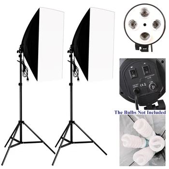 

50*70cm Kit Photography Lighting 2Pcs 4 Socket Lamp Holder +2Pcs Softbox +2Pcs 2M Light Stand for Indoor photography studio