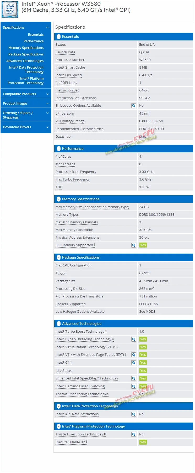 Intel Ксеон W3580 Процессор процессор/3,33 ГГц/LGA1366/8 Мб L3 Кэш/Quad-Core/сервер процессор, есть, надувательство X 5570 Процессор