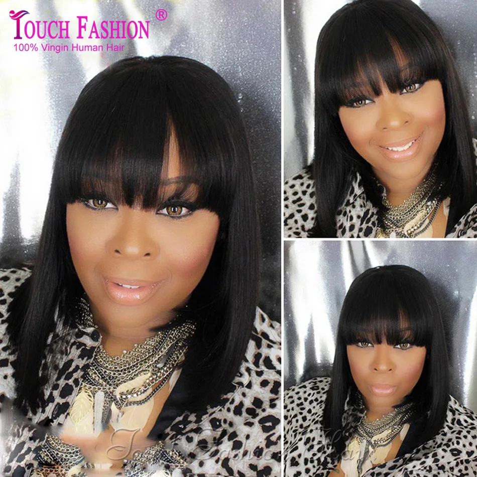 

Short Bob Wigs Celebrity Glueless Full Lace Human Hair Bob Wigs With Bangs Virgin Brazilian Lace Front Wig With Natural Hairline