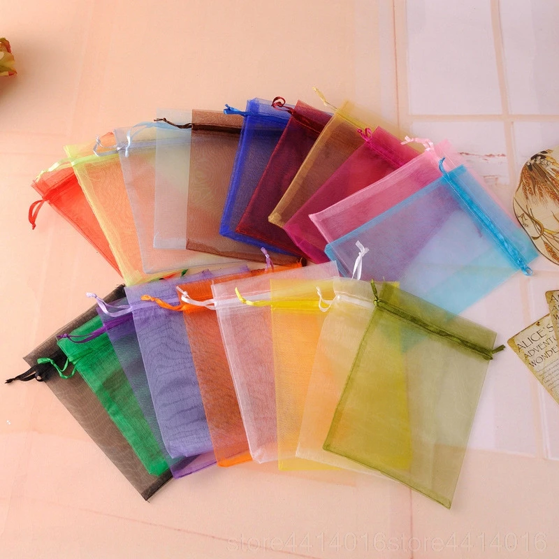 organza 100 pcs 7x9 9x12 10x15 11x16 13x18 15x20 17x23 cm jewelry bag packaging drawer bag wedding jewelry bag