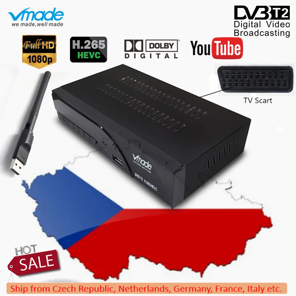 

Vmade DVB T2 K6 scart Digital Terrestrial TV Receiver Fully HD 1080p H.265 / HEVC Support Dolby AC3 DVB T2 Set Top Box+USB WIFI
