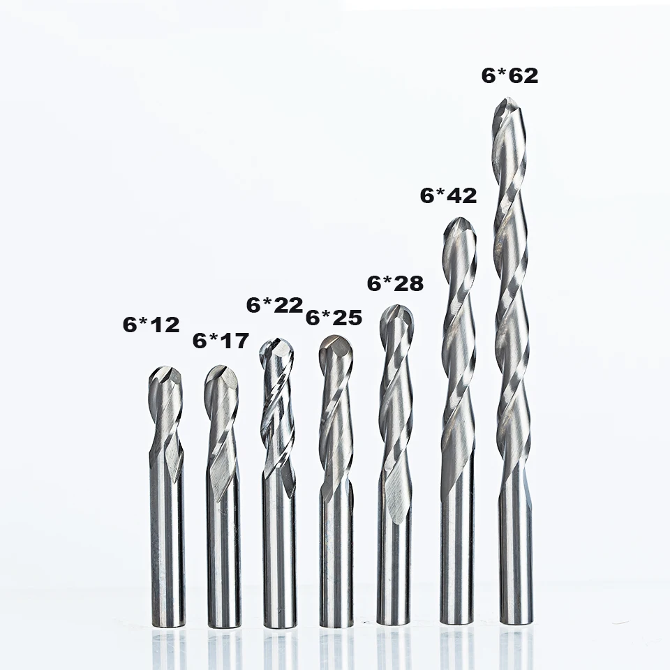 HUHAO 1 шт. 6 мм 2 Флейта спиральная сферическая Концевая фреза с ЧПУ фрезы для древесины карбида вольфрама фрезерный инструмент для трассы fresa