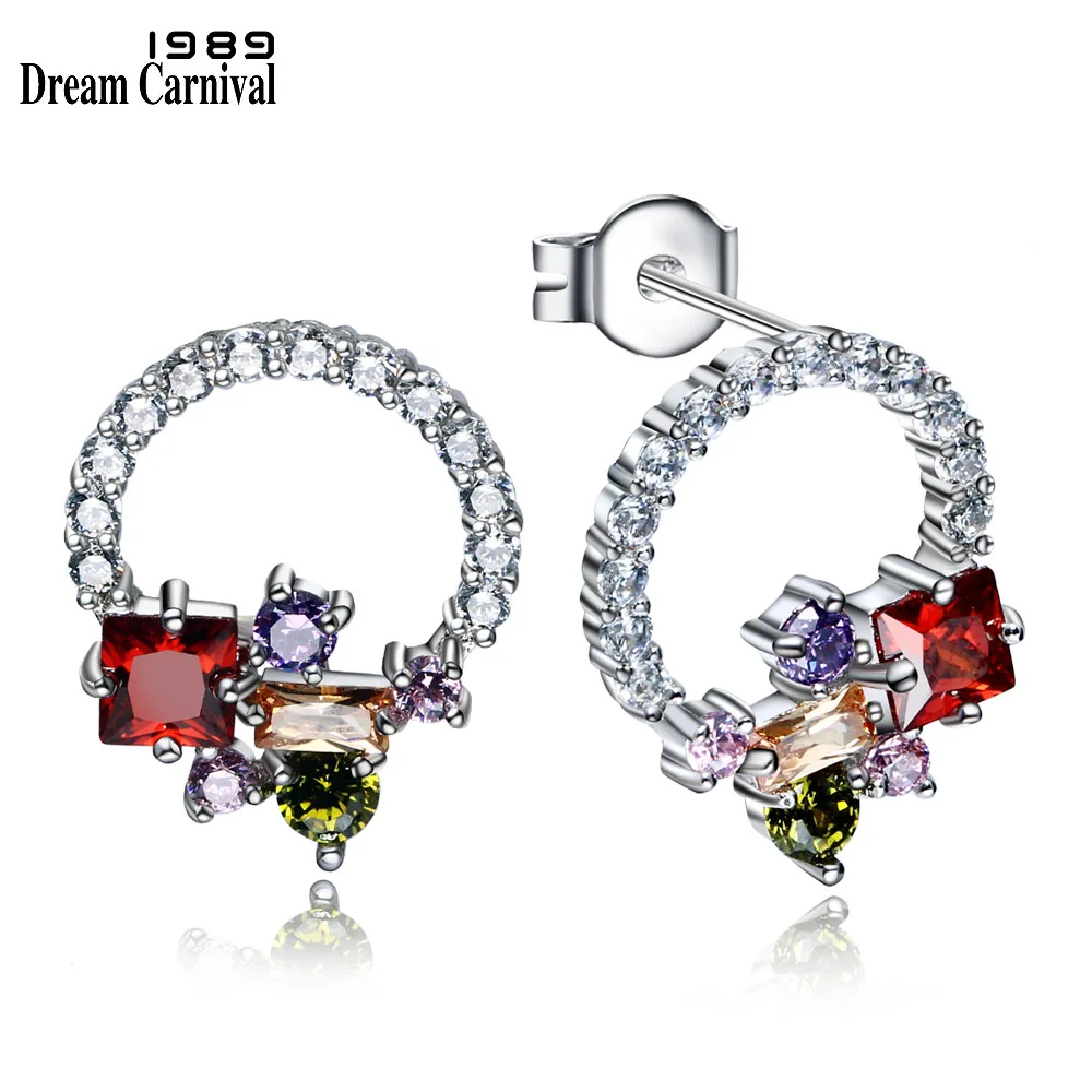 

DreamCarnival 1989 Hot Gifts Colorful Mixed Round Square Cubic Zirconia Stud Earrings for Women Banquet Jewelry Brincos E2809