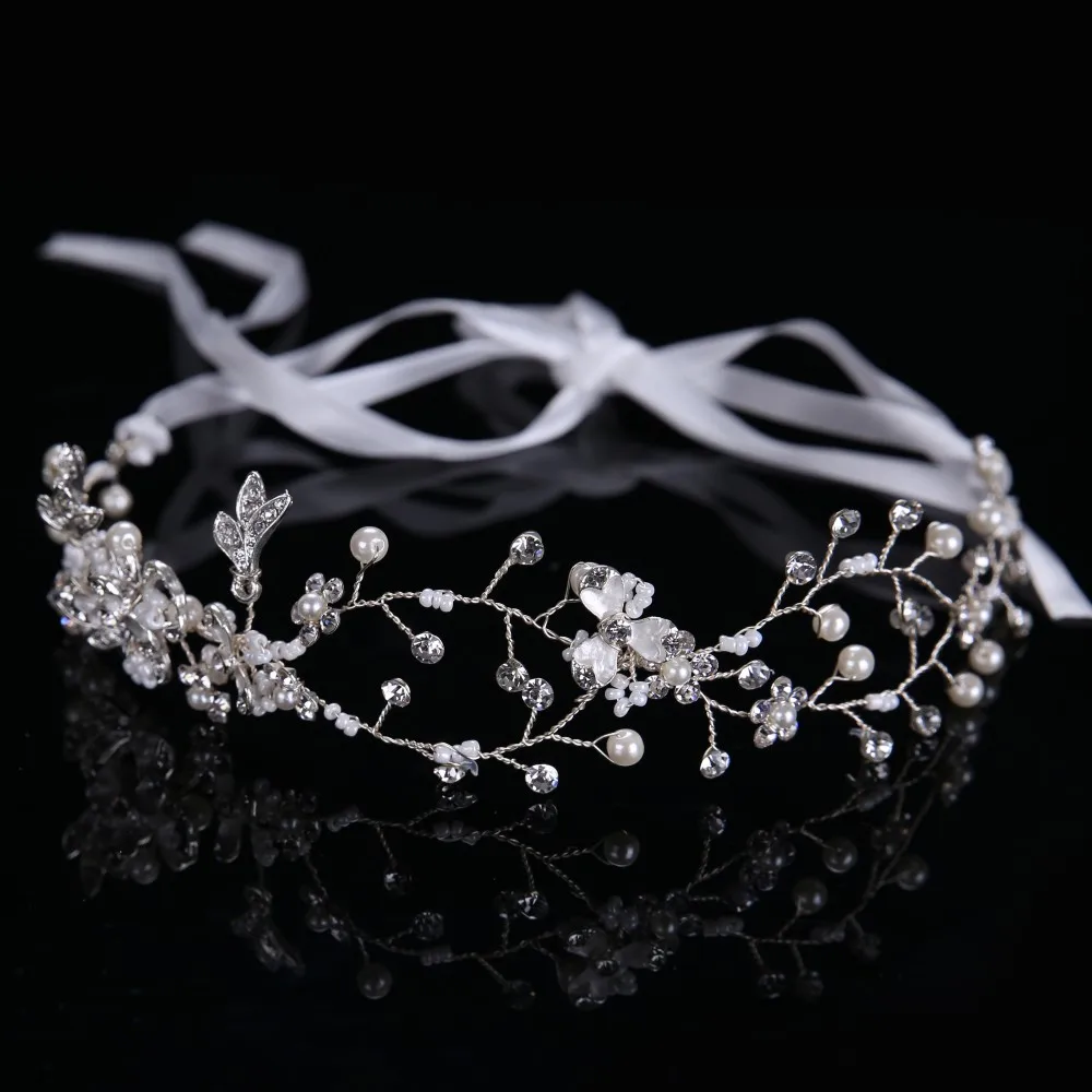 

Beautiful Crystal Flower Silver Headband for Women Handmade Bride Headdress Rhinestones Wedding Girls Hair Accessories jewelry