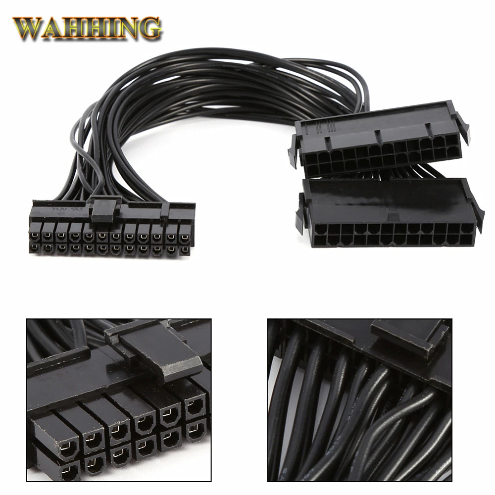 ATX Mining 30cm 24 Pin Dual PSU Power Supply Extension Cable for Computer Adaptor Cable Connector for Mining 24Pin 20+4pin