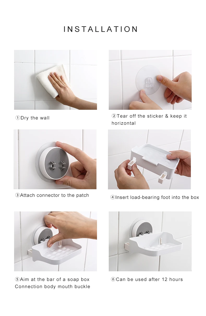 Bathroom Home Soap Box Shower Holder Container Plastic Soap Box Dispenser Soap Rack Non-Trace Adhesive