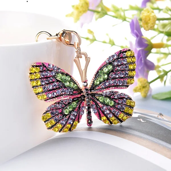 EASYA сверкающие стразы бабочка брелок многоцветный брелок с насекомым Женская сумочка аксессуары Автомобильный держатель для ключей - Цвет: CHY-5198Green