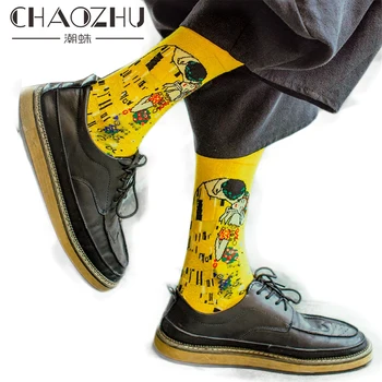 

CHAOZHU Men's Art Socks Multi-colors Crew Socks Mona Lisa Sunrise World Famous Oil Painting Art Men's Jacquard Long Sox