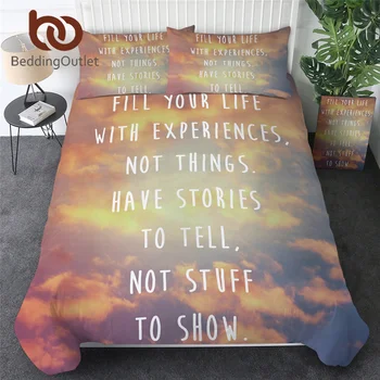 

BeddingOutlet Quotes Home Textile Words Duvet Cover With Pillow Case Clouds Bedding Set Colorful Pink Teen Bed Linens Queen 3Pcs