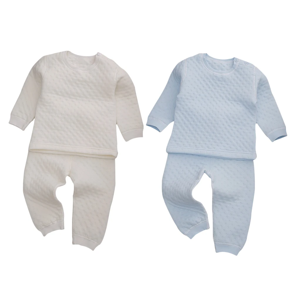 Комплект из 2 предметов, хлопковая одежда для детей от 1 года до 4 лет, топы и брюки теплое зимнее нижнее белье для младенцев