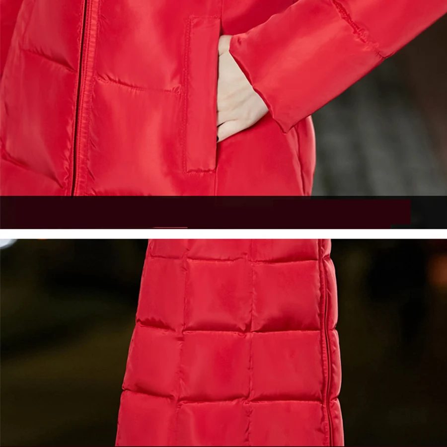 Long Slim Down Coat Women Winter M-6XL Plus Size Hooded Down Jacket Warm Cotton Clothes Zipper Pocket Fashion Elegant Women Coat