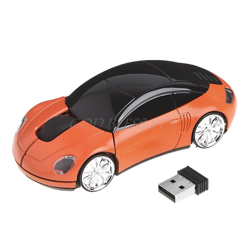 Уникальный дизайн 2,4G 1600 dpi мышь USB приемник беспроводной светильник светодиодный в форме автомобиля оптические мыши - Цвет: Оранжевый