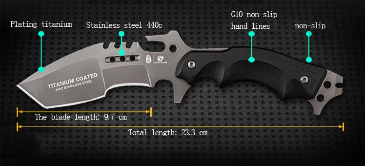 HX на открытом воздухе тактический прямой Ножи 440C Титан покрытием лезвия G10 Ручка фиксированным лезвием Ножи для шашлыков нескольких