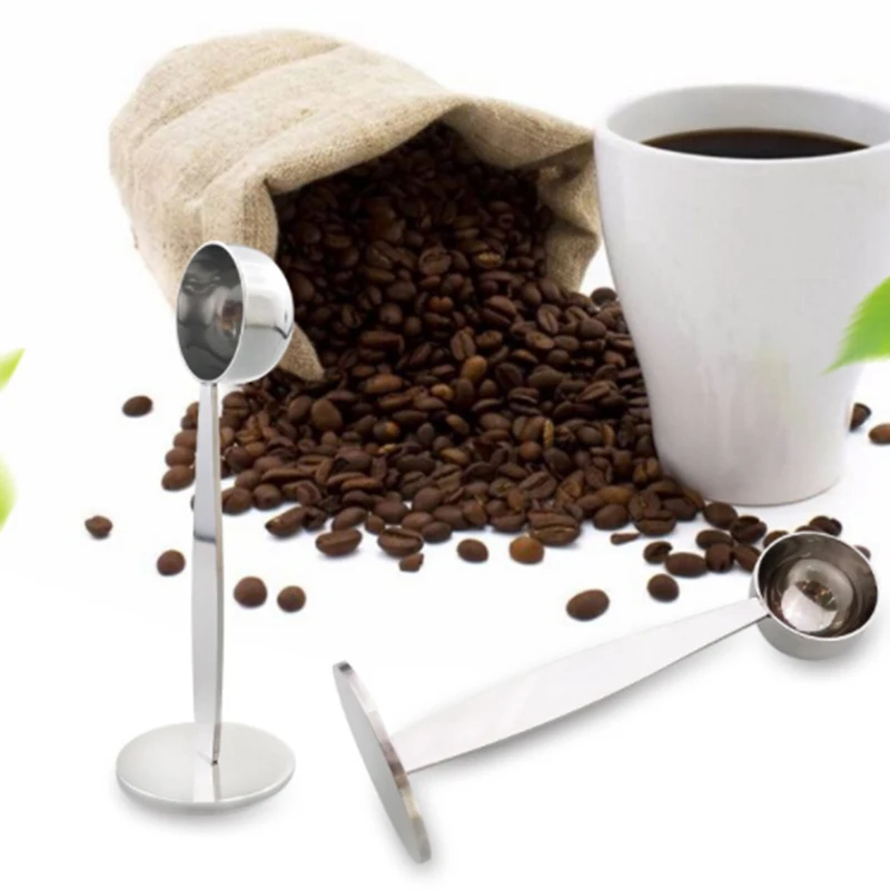 

2In1 Stand Coffee Measure Tamper Spoon Stainless Steel Scoop Brand New