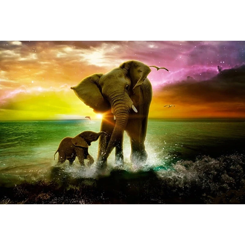 

Embroidery 5D Animal DIY Diamond Painting Square Two Showing Elephants Picture Cross Stitch Rhinestone Room Decoration Art KBL