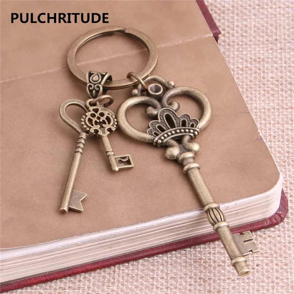 PULCHRITUDE, 2 шт./партия, металл, античная бронза, ключевая буква, шарм, брелок для ключей, сделай сам, Металлическая корона, сердце, ключ, подвеска, ювелирное изделие, C0234