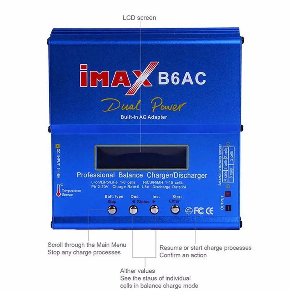 Цифровой аккумулятор IMAX B6AC 80 Вт Lipo NiMH Nicd зарядное устройство с ЖК экраном