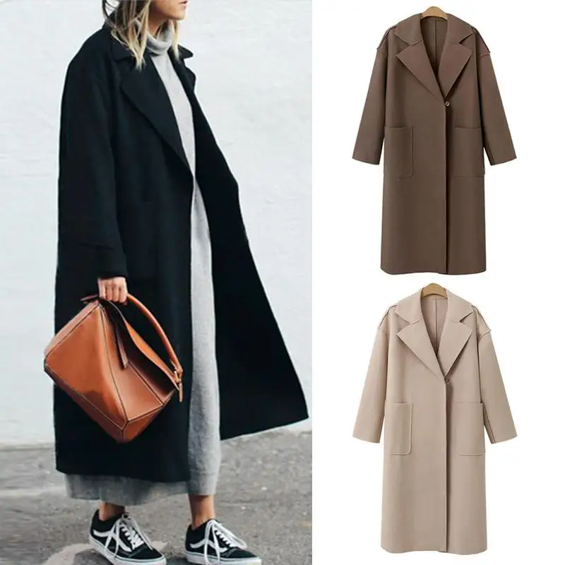 2019 NEW Spring Coat Women Wide Lapel Belt Pocket Wool Blend Coat Oversize Long Red Trench Coat Outwear Wool Coat With Belt S-XL
