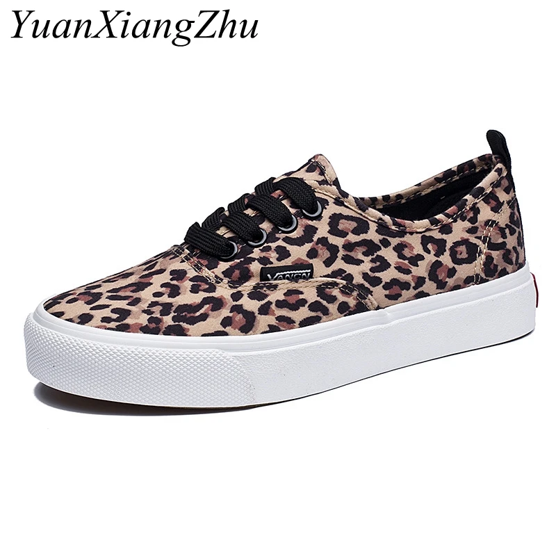 

Fashion Sneakers Leopard Women Shoes 2018 Autumn New Lace-Up Women Casual Canvas Shoes Woman Flats High Quality zapatos de mujer