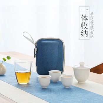 

Portable Ceramic Express Cup Tea Pot Glass Travel 6pcs Sets Chinese Kung Fu Tea Set with Bag Home Teapot Tea A