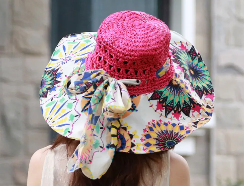Который в душ большой Брим женщин складной соломенная шляпа Повседневная широкополая Женский Цветочный шляпа солнца мода лето флоппи-Бич