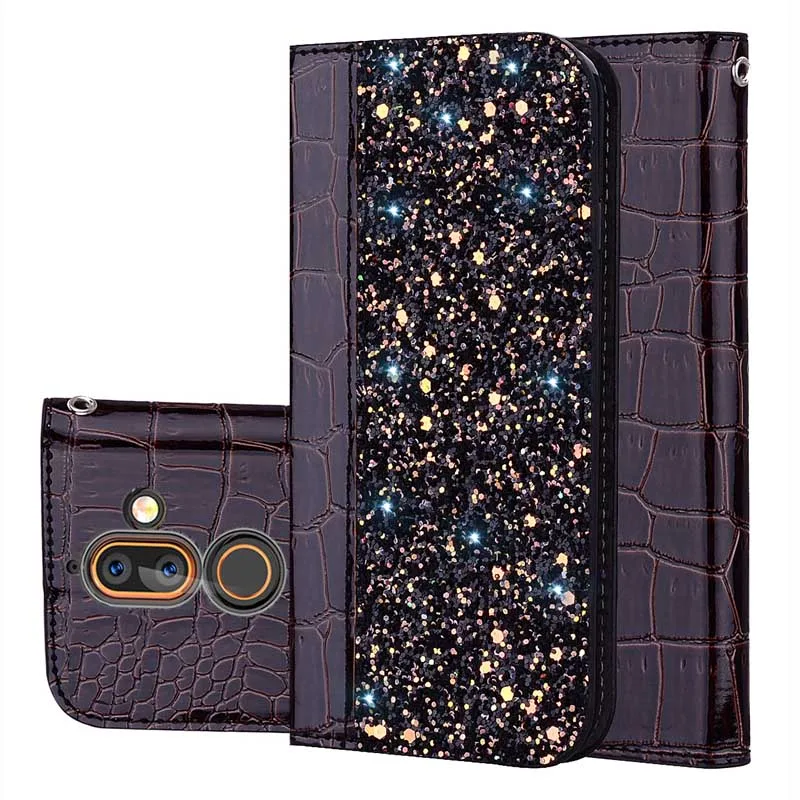 

Crocodile Leather Case for Nokia 5 6 8 Nokia 7 Plus Glitters Wallet Flip Cover for Nokia 3.1 5.1 6.1 2018 Coque Phone Case Funda