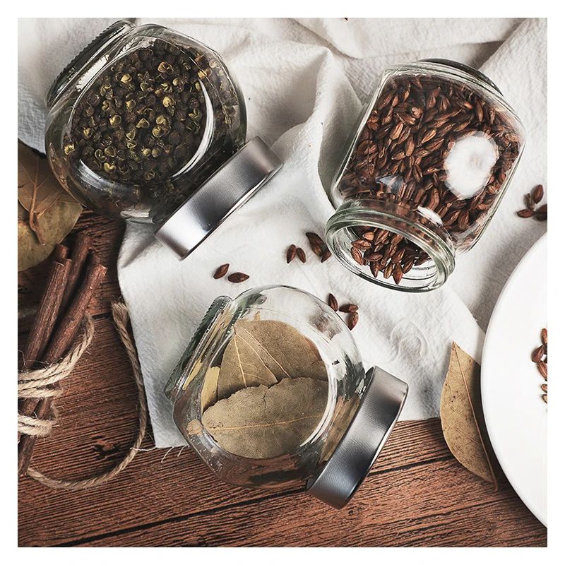 

3Pcs Food Storage Glass Jar Seasoning Bottle Dry Fruit Tea Sealed Cans Storage Containers Chili Sauce Cereal Dispenser