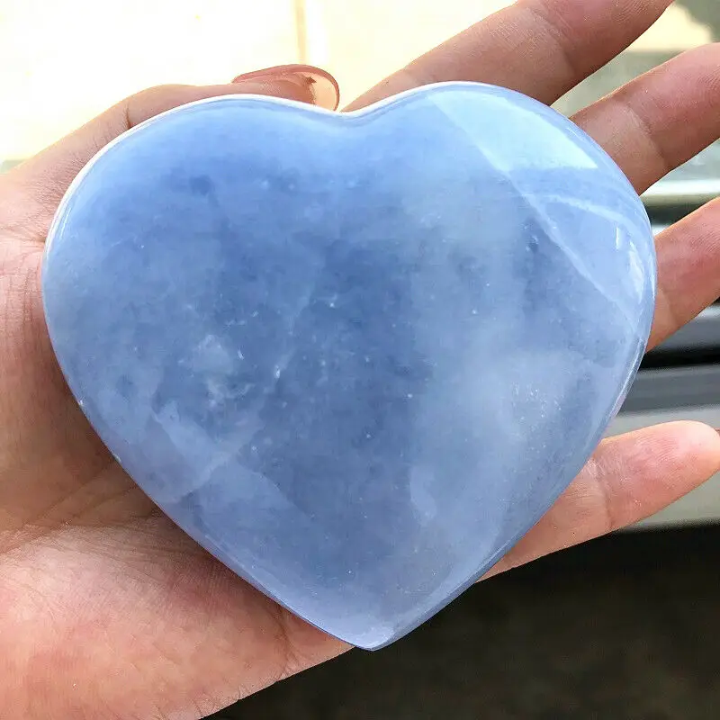 

212g Natural Crystal Heart Celestite Quartz Gemstones Chakra Stone Heart Healing