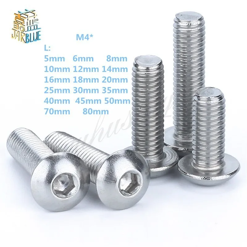 

M4 Bolt A2-70 Button Head Socket Screw Bolt SUS304 Stainless Steel M4*(5/6/8/10/12/14/16/18/20/25/30/25~80) mm