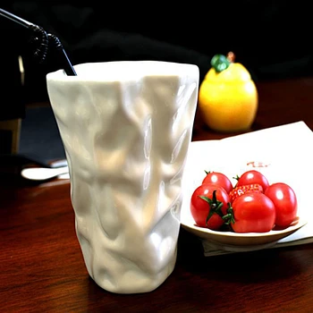

Creative Fold Style White Color Ceramic Morning Mug for Coffee Tea Milk Beverage Good for Unique Gift 500ml SH269-119