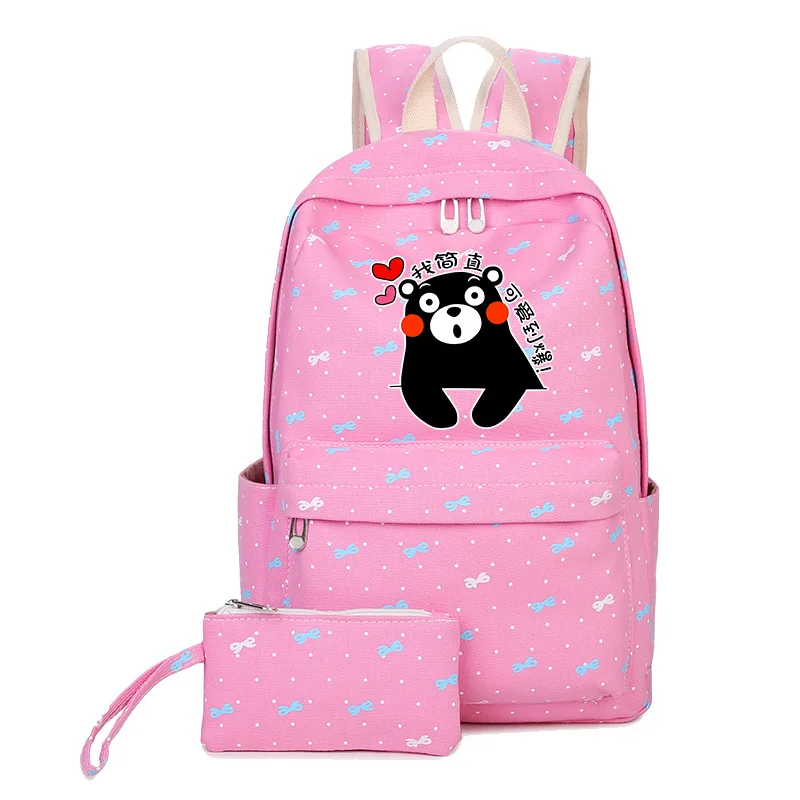 

High Quality 2018 Kumamon Printing Backpack Kawaii Women Backpack Pink Travel Bags Canvas School Bags for Teenage Girls