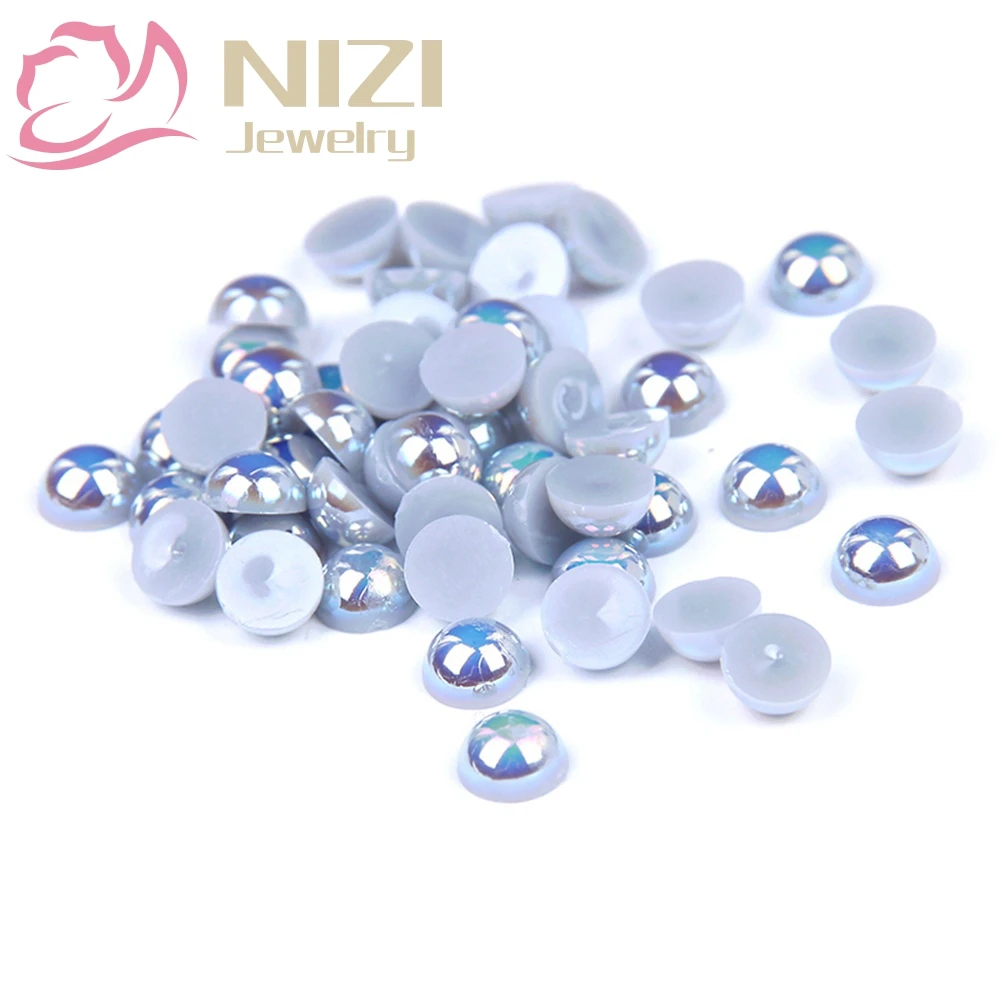 

1000/500pcs 2-5mm And Mixed Sizes Light Grey AB Resin Half Round Pearls Non Hotfix For Nails Art Backpack DIY Design Decoration